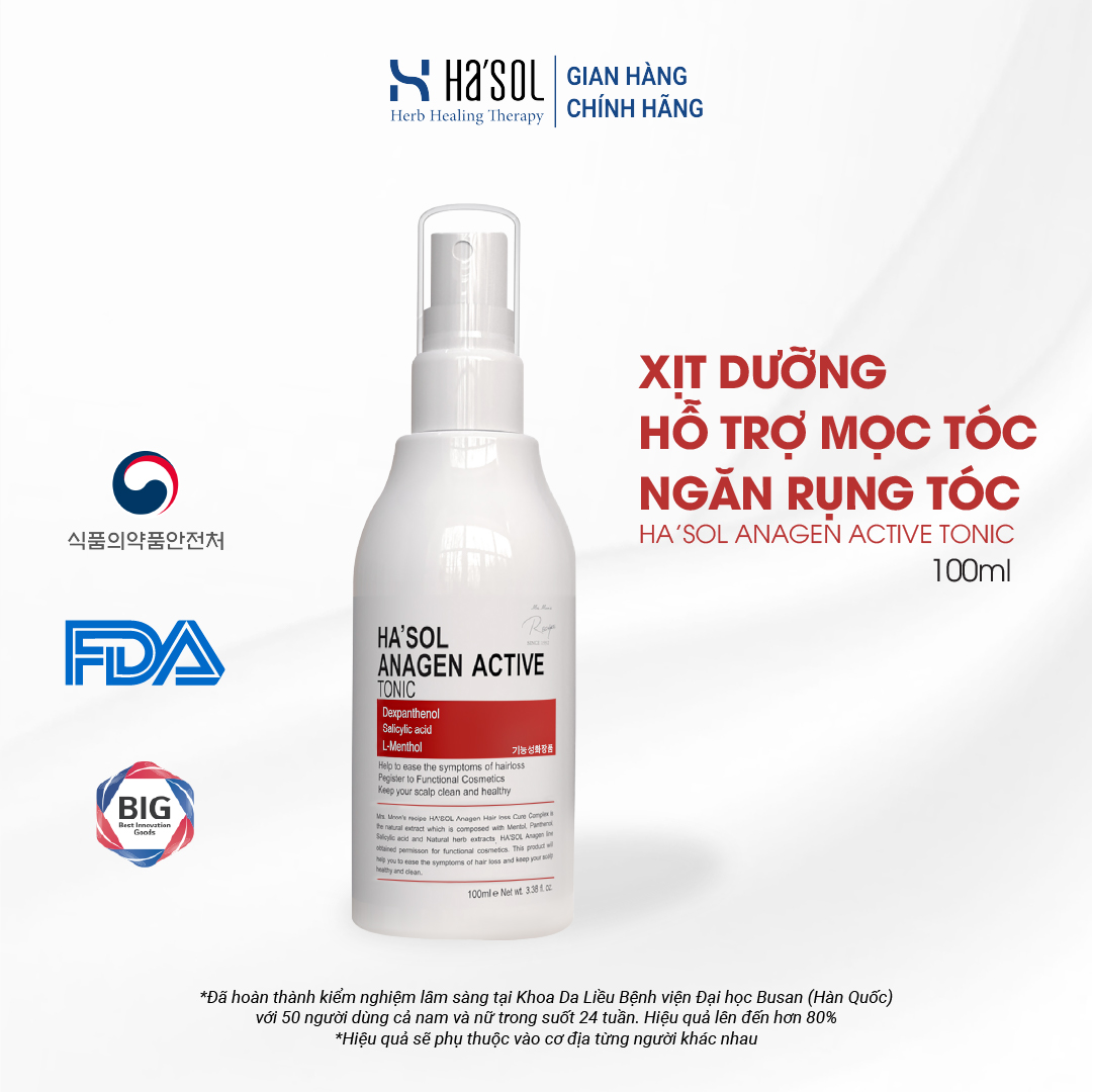 Xịt Dưỡng Hỗ Trợ Mọc Tóc Dưỡng Da Đầu Nuôi Dưỡng Nang Tóc Chắc Khỏe Dành Cho Tóc Rụng Mỏng Yếu Hasol Anagen Active Tonic  100ml